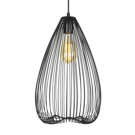 Black Vintage Metal Caged Pendant, 8"/9.5"/12" Wide, 1 Light Hanging Ceiling Fixture