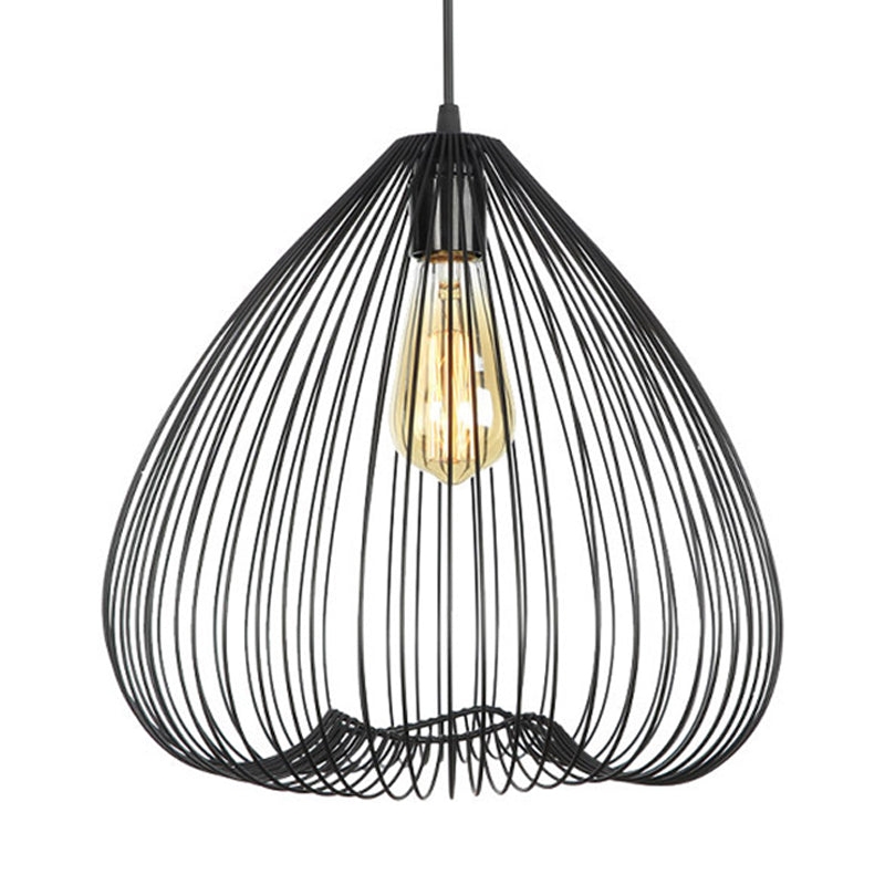 Black Vintage Metal Caged Pendant, 8"/9.5"/12" Wide, 1 Light Hanging Ceiling Fixture