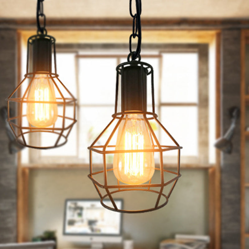 Industrial Metal Pendant Light In Rust/Black For Living Room Black