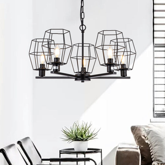 Black Industrial Metal Chandelier With 5 Lights For Living Room Pendant