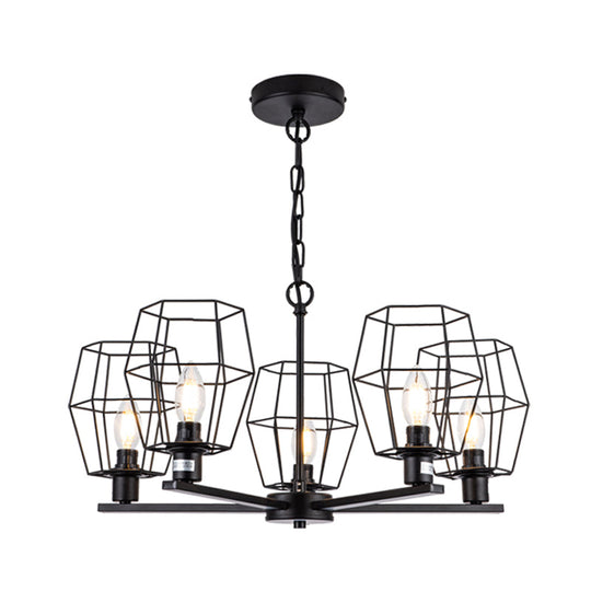 Black Industrial Metal Chandelier With 5 Lights For Living Room Pendant