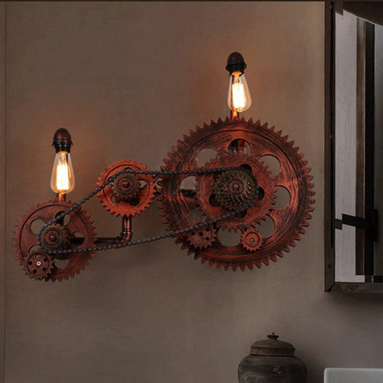 Industrial Weathered Copper Sconce With 2 Lights For Living Room Wall Lighting