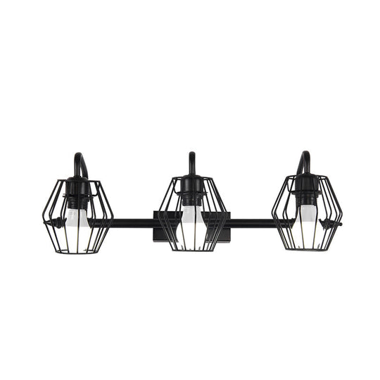 Industrial Metal Caged Wall Mount Sconce Light - 2/3 Lights For Living Room In Black/White