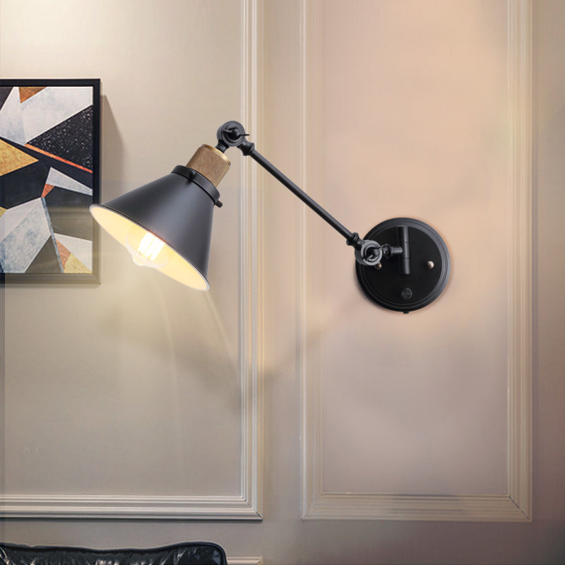 Industrial Conical Metal Sconce: Black 1-Light Indoor Wall-Mounted Fixture