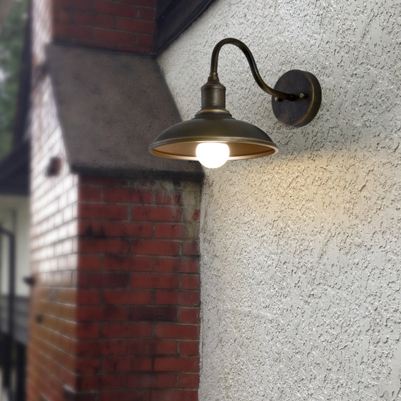 Vintage Aged Silver/Antique Brass Outdoor Wall Lamp With Metal Shade Antique