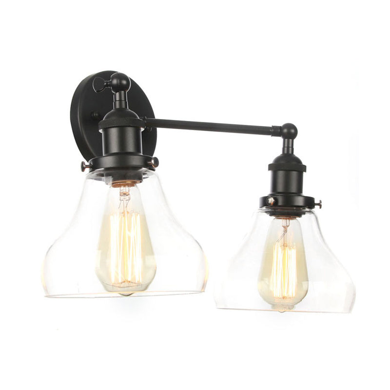 Industrial Style 2-Light Wall Sconce Lamp - Clear Glass With Black/Brass/Bronze Finish