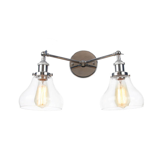 Industrial Style 2-Light Wall Sconce Lamp - Clear Glass With Black/Brass/Bronze Finish