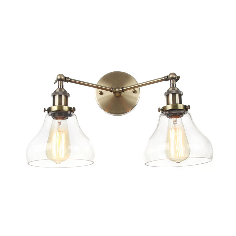 Industrial Style 2-Light Wall Sconce Lamp - Clear Glass With Black/Brass/Bronze Finish