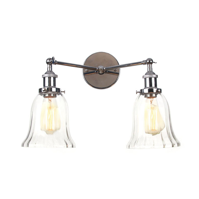 Industrial Style 2-Light Wall Sconce With Clear Glass Shade Black/Chrome/Bronze Finish