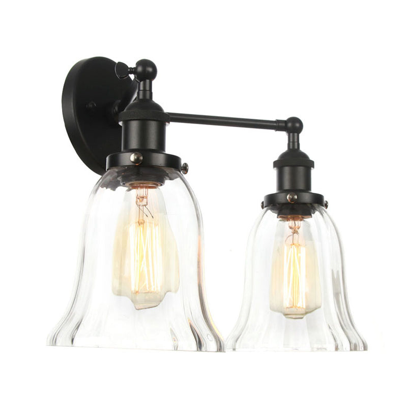 Industrial Style 2-Light Wall Sconce With Clear Glass Shade Black/Chrome/Bronze Finish