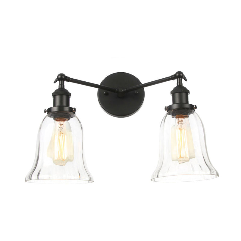 Industrial Style 2-Light Wall Sconce With Clear Glass Shade Black/Chrome/Bronze Finish