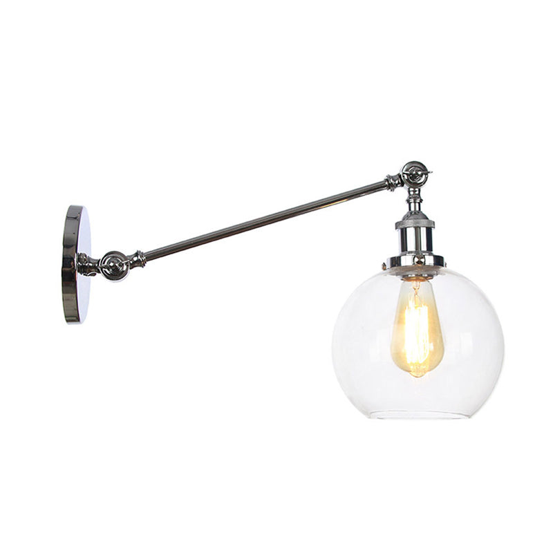 Farmhouse Wall Lighting: Clear Glass Globe 1-Light Fixture In Black/Brass/Bronze 8/12 L