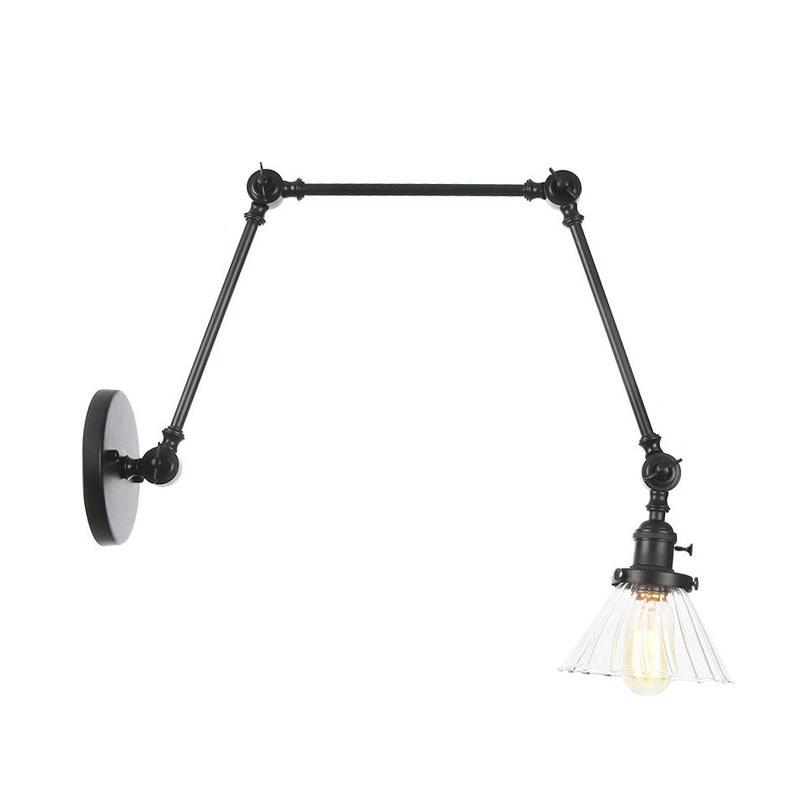 Industrial Cone Wall Light With Clear/Amber Glass And Arm - Black/Bronze/Brass (8+8/8+8+8)