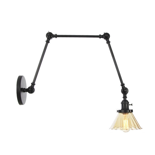 Industrial Cone Wall Light With Clear/Amber Glass And Arm - Black/Bronze/Brass (8+8/8+8+8)