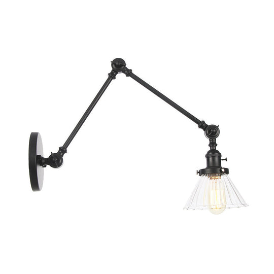 Industrial Cone Wall Light With Clear/Amber Glass And Arm - Black/Bronze/Brass (8+8/8+8+8)