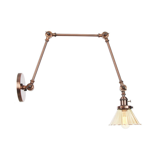 Industrial Cone Wall Light With Clear/Amber Glass And Arm - Black/Bronze/Brass (8+8/8+8+8)