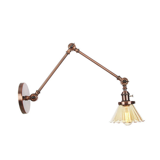 Industrial Cone Wall Light With Clear/Amber Glass And Arm - Black/Bronze/Brass (8+8/8+8+8)