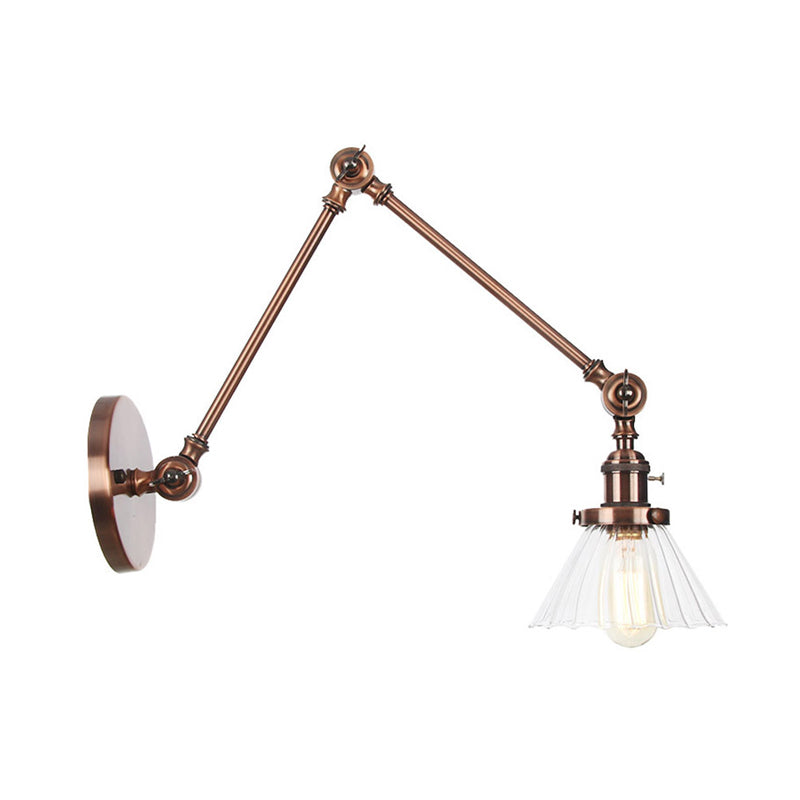 Industrial Cone Wall Light With Clear/Amber Glass And Arm - Black/Bronze/Brass (8+8/8+8+8)