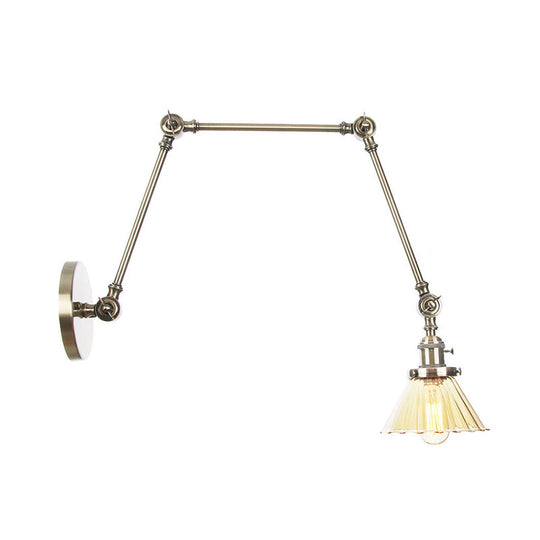 Industrial Cone Wall Light With Clear/Amber Glass And Arm - Black/Bronze/Brass (8+8/8+8+8)