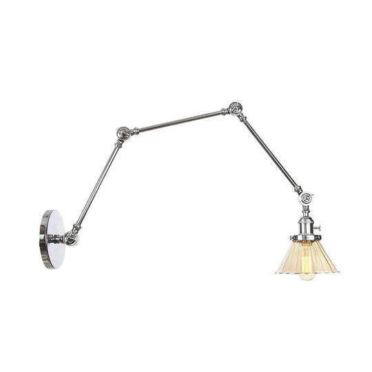 Industrial Cone Wall Light With Clear/Amber Glass And Arm - Black/Bronze/Brass (8+8/8+8+8)