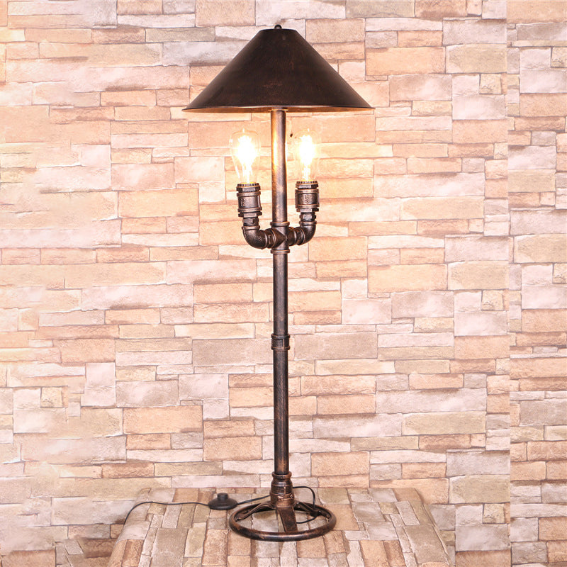 Industrial Style Antique Bronze Metal Table Lamp With Exposed Bulb - 2 Lights Indoor Desk Lighting