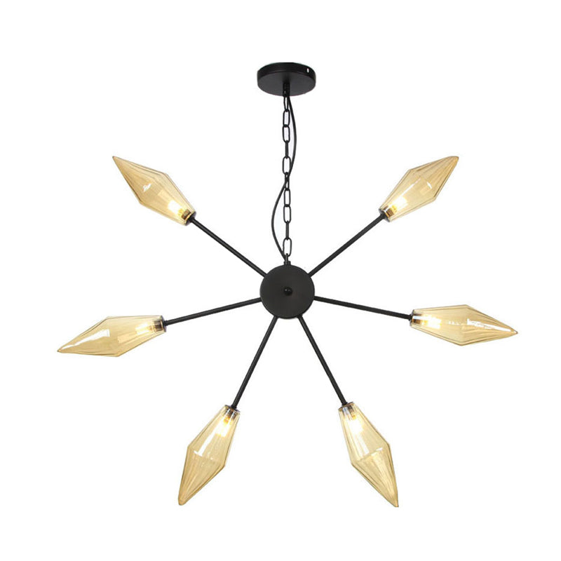 Modern Industrial Sputnik Chandelier with Amber/Clear Glass - 6/9/12 Lights - Black/Copper/Chrome Finishes