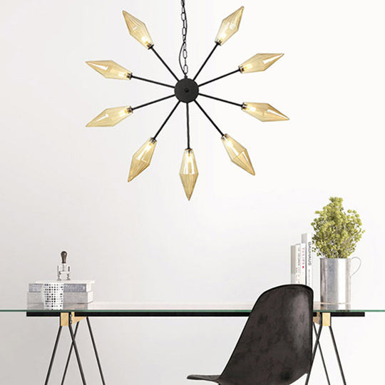 Modern Industrial Sputnik Chandelier with Amber/Clear Glass - 6/9/12 Lights - Black/Copper/Chrome Finishes