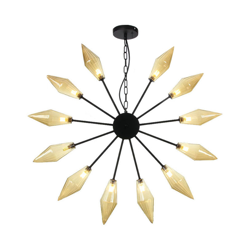 Modern Industrial Sputnik Chandelier with Amber/Clear Glass - 6/9/12 Lights - Black/Copper/Chrome Finishes