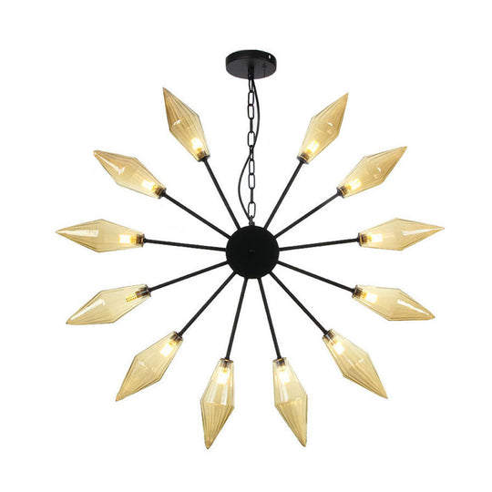 Modern Industrial Sputnik Chandelier with Amber/Clear Glass - 6/9/12 Lights - Black/Copper/Chrome Finishes