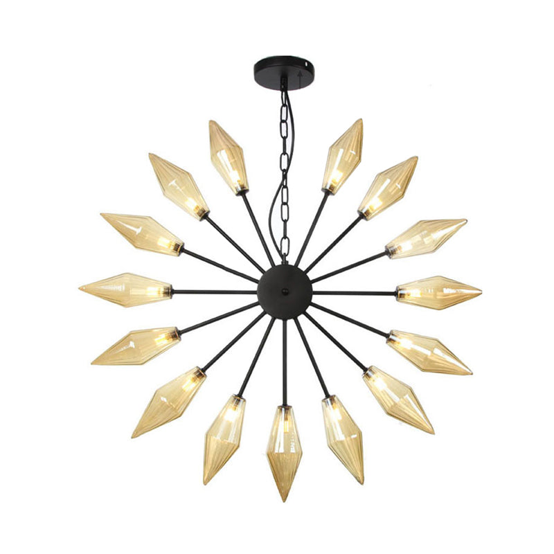 Modern Industrial Sputnik Chandelier with Amber/Clear Glass - 6/9/12 Lights - Black/Copper/Chrome Finishes