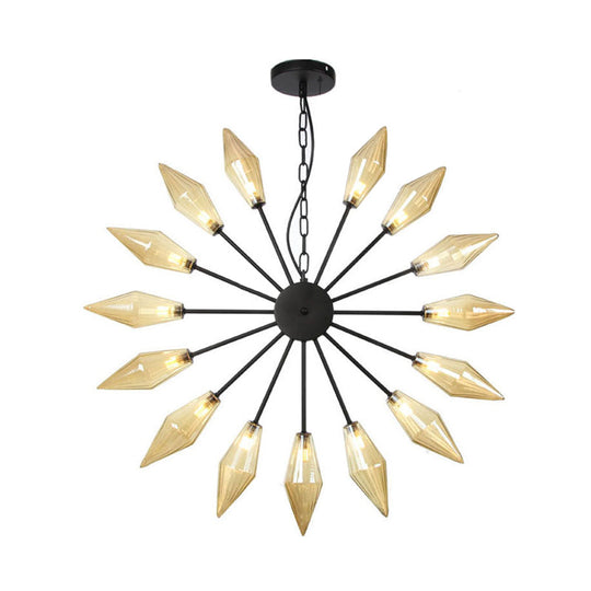 Mid-Century Industrial Chandelier With Amber/Clear Glass - 6/9/12 Lights Black/Copper/Chrome