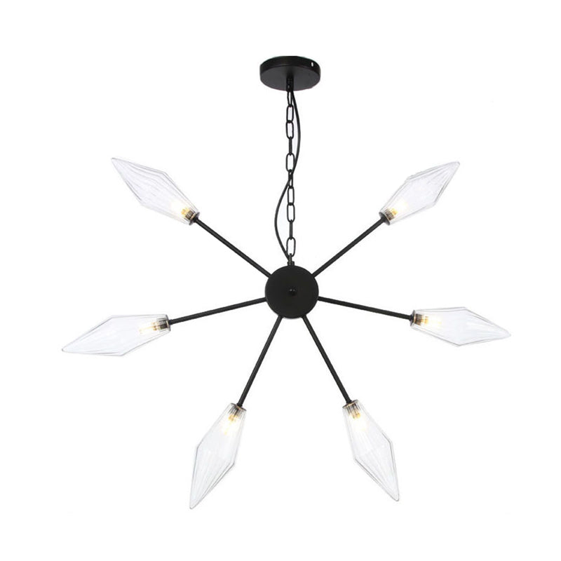 Modern Industrial Sputnik Chandelier with Amber/Clear Glass - 6/9/12 Lights - Black/Copper/Chrome Finishes