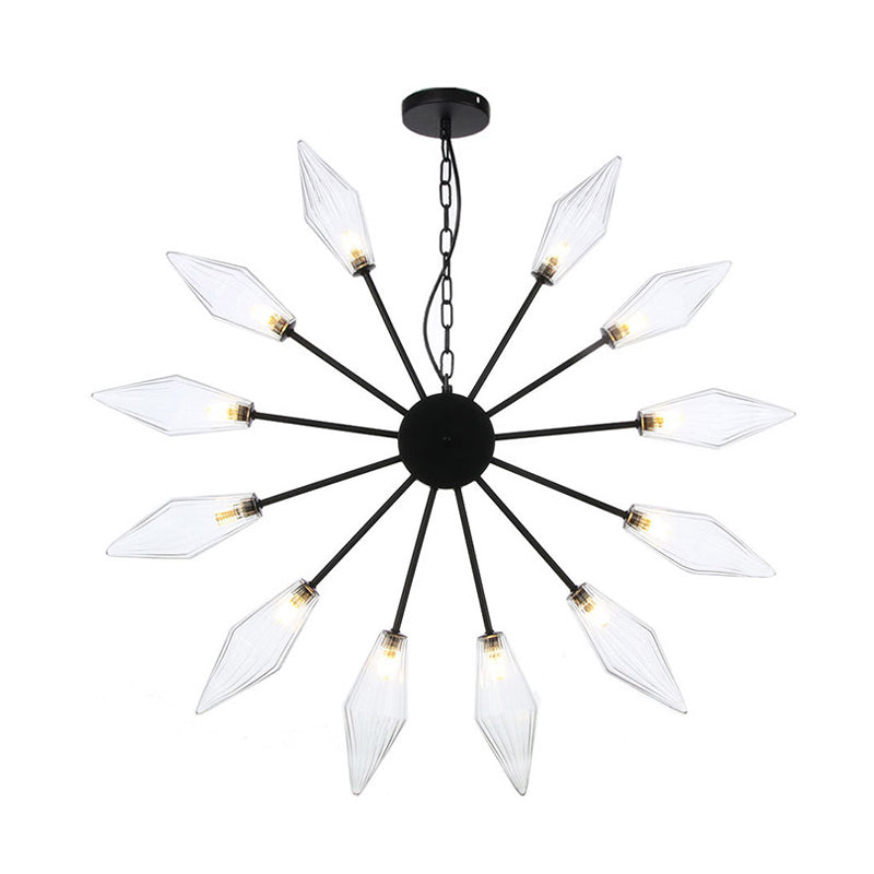 Modern Industrial Sputnik Chandelier with Amber/Clear Glass - 6/9/12 Lights - Black/Copper/Chrome Finishes