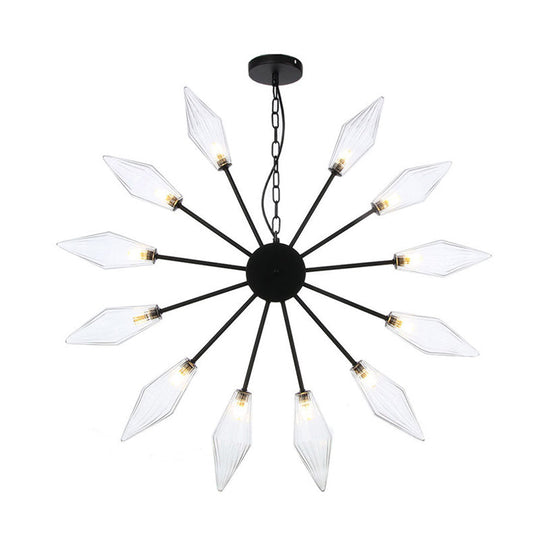 Modern Industrial Sputnik Chandelier with Amber/Clear Glass - 6/9/12 Lights - Black/Copper/Chrome Finishes