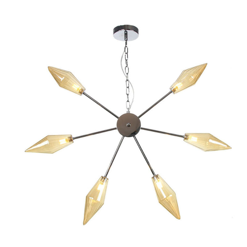 Modern Industrial Sputnik Chandelier with Amber/Clear Glass - 6/9/12 Lights - Black/Copper/Chrome Finishes