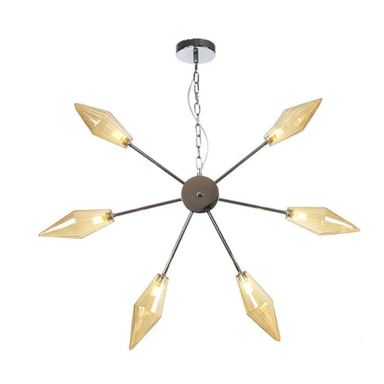 Modern Industrial Sputnik Chandelier with Amber/Clear Glass - 6/9/12 Lights - Black/Copper/Chrome Finishes