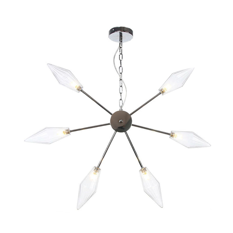 Modern Industrial Sputnik Chandelier with Amber/Clear Glass - 6/9/12 Lights - Black/Copper/Chrome Finishes