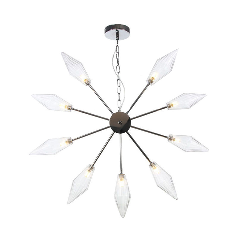 Modern Industrial Sputnik Chandelier with Amber/Clear Glass - 6/9/12 Lights - Black/Copper/Chrome Finishes