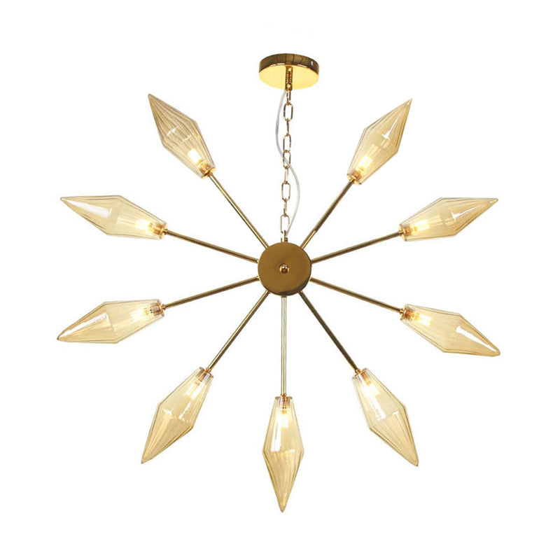 Modern Industrial Sputnik Chandelier with Amber/Clear Glass - 6/9/12 Lights - Black/Copper/Chrome Finishes