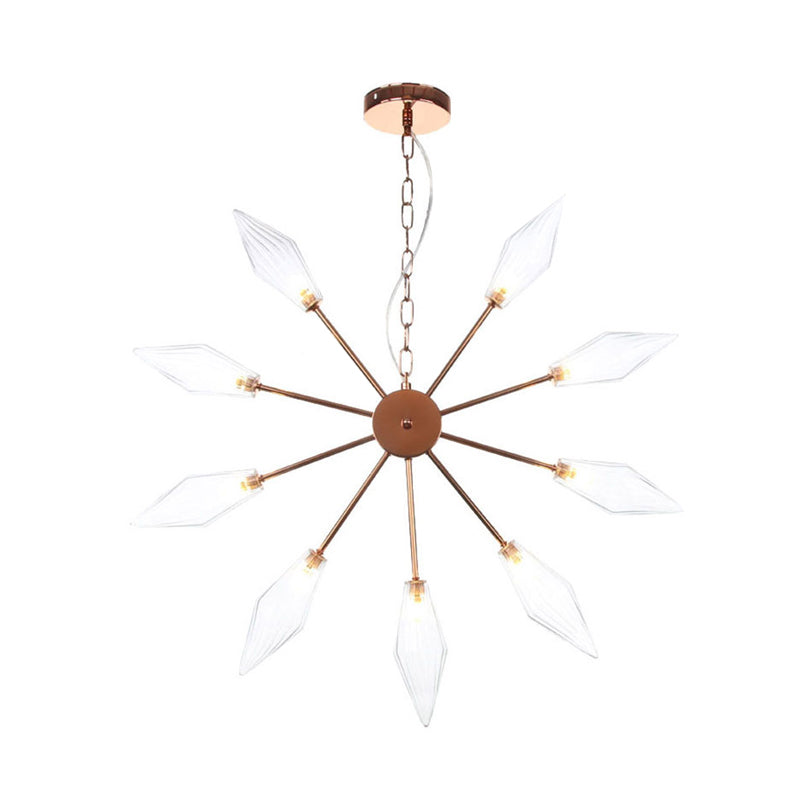 Modern Industrial Sputnik Chandelier with Amber/Clear Glass - 6/9/12 Lights - Black/Copper/Chrome Finishes