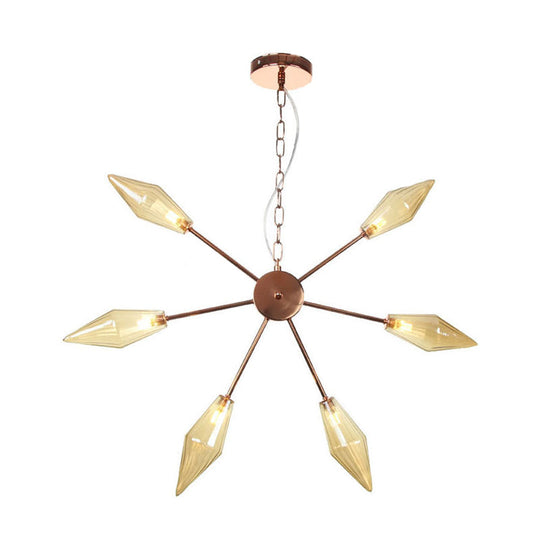 Modern Industrial Sputnik Chandelier with Amber/Clear Glass - 6/9/12 Lights - Black/Copper/Chrome Finishes