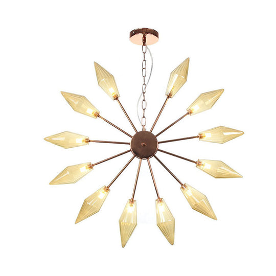 Mid-Century Industrial Chandelier With Amber/Clear Glass - 6/9/12 Lights Black/Copper/Chrome