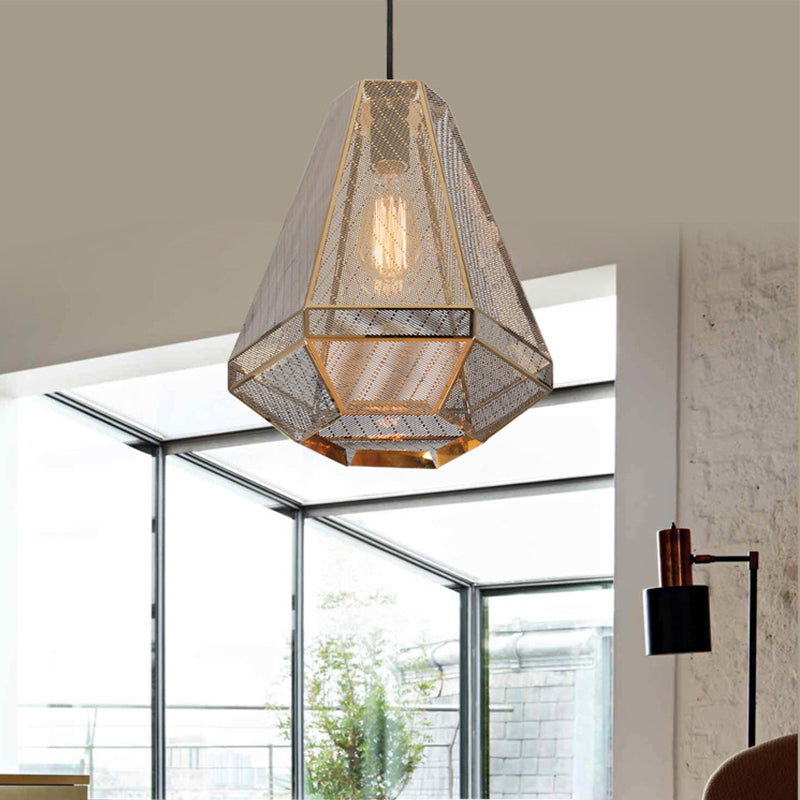 Gold Countryside Diamond Hanging Pendant Ceiling Lamp - 9/10/12 W Metal 1 Head Living Room Lighting