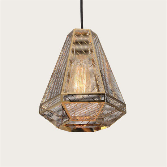 Gold Countryside Diamond Hanging Pendant Ceiling Lamp - 9/10/12 W Metal 1 Head Living Room Lighting