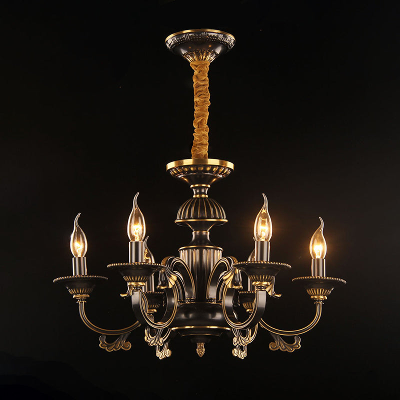 Rustic Black & Gold Metal Chandelier - 6 Heads Candle Ceiling Lamp For Living Room