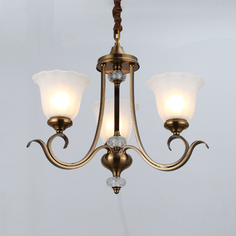 Traditional Opal Glass Floral Chandelier With Multiple Hanging Heads - Bronze Finish