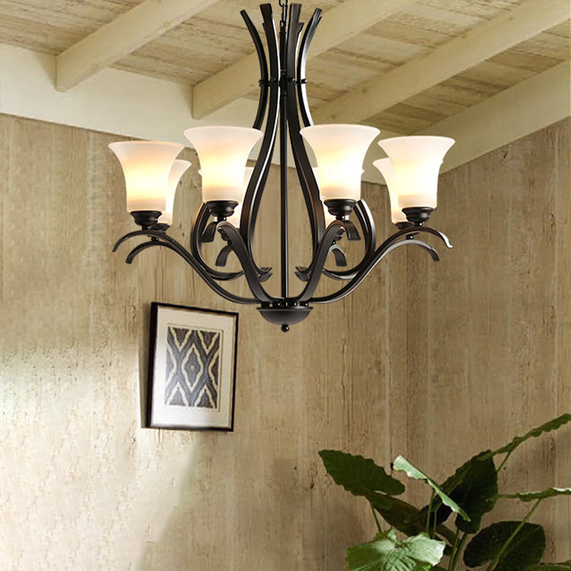 Retro Black Chandelier Pendant Lamp With Cream Glass For Living Room 8 /