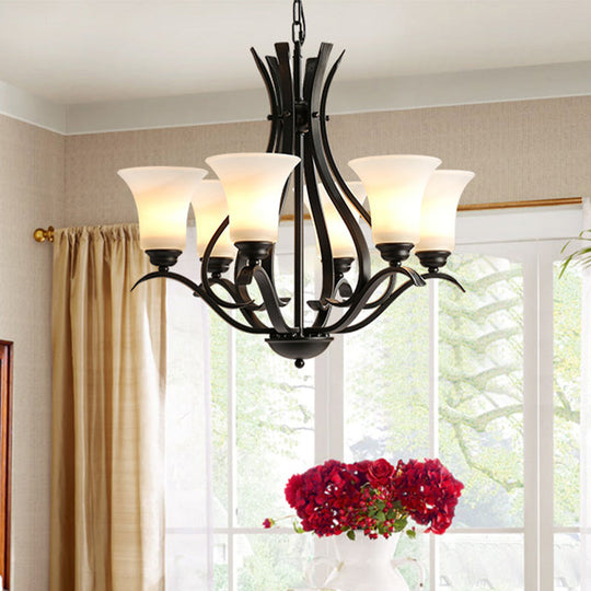 Retro Black Chandelier Pendant Lamp With Cream Glass For Living Room 6 /