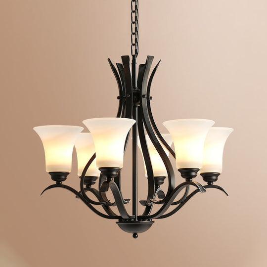 Retro Black Chandelier Pendant Lamp With Cream Glass For Living Room