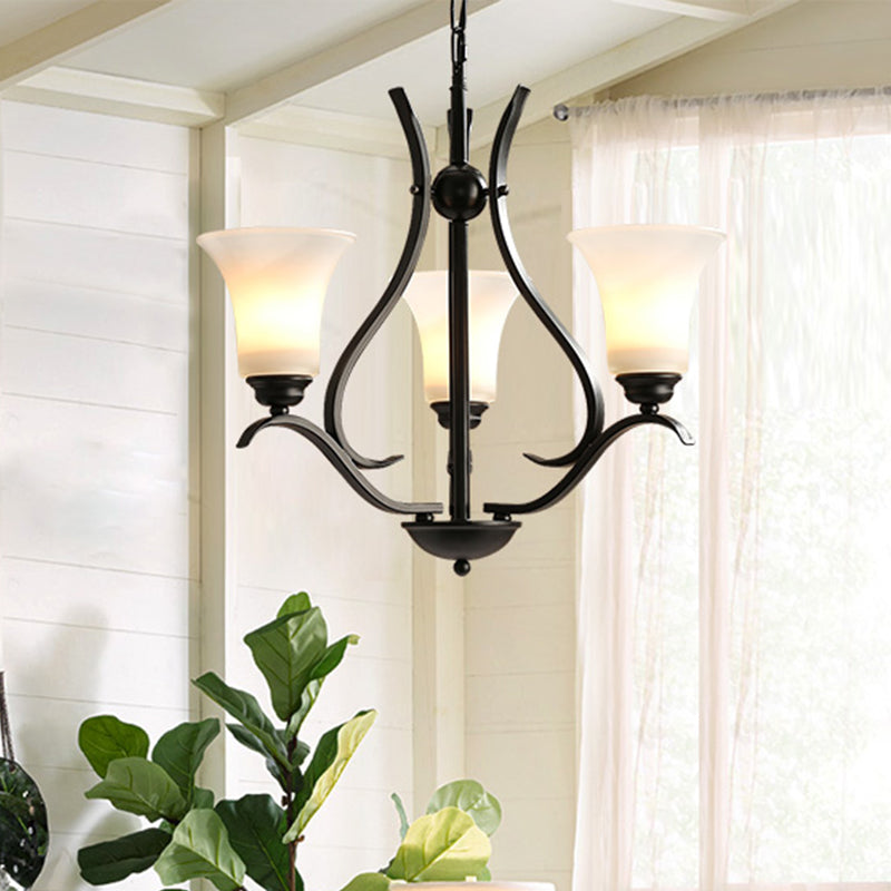 Retro Black Chandelier Pendant Lamp With Cream Glass For Living Room 3 /